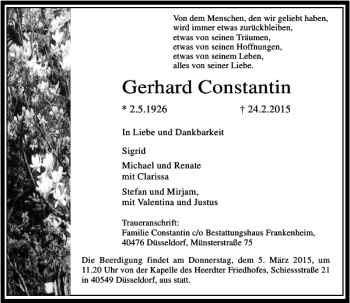 Traueranzeige von Constantin Gerhard von Rheinische Post