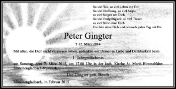 Traueranzeige von Gingter Peter von Rheinische Post