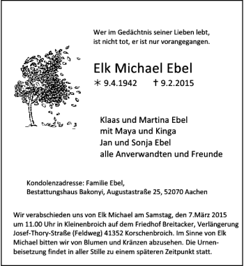 Traueranzeige von Michael Ebel Elk von Rheinische Post