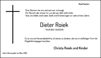 Traueranzeige von Roiek Dieter von Rheinische Post