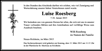 Traueranzeige von Roesberg Luise von Rheinische Post
