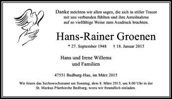 Traueranzeige von Groenen Hans-Rainer von Rheinische Post