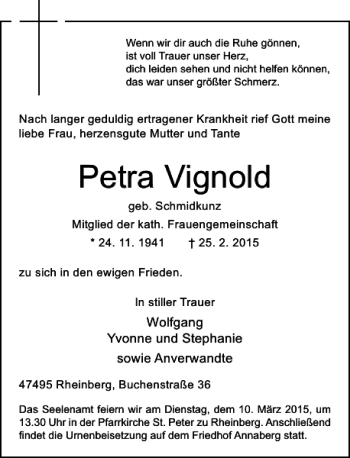 Traueranzeige von Vignold Petra von Rheinische Post