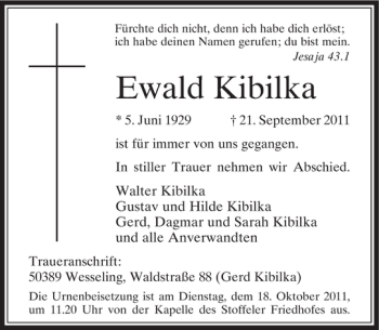 Traueranzeige von Ewald Kibilka von Rheinische Post