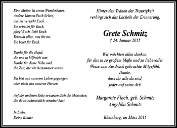 Traueranzeige von Schmitz Grete von Rheinische Post