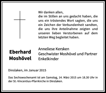 Traueranzeige von Moshövel Eberhard von Rheinische Post