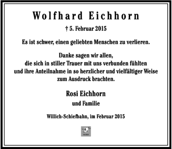 Traueranzeige von Eichhorn Wolfhard von Rheinische Post