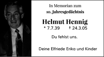 Traueranzeige von Hennig Helmut von Rheinische Post