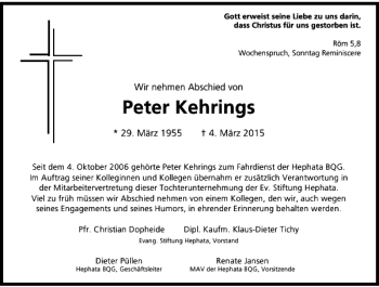 Traueranzeige von Kehrings Peter von Rheinische Post