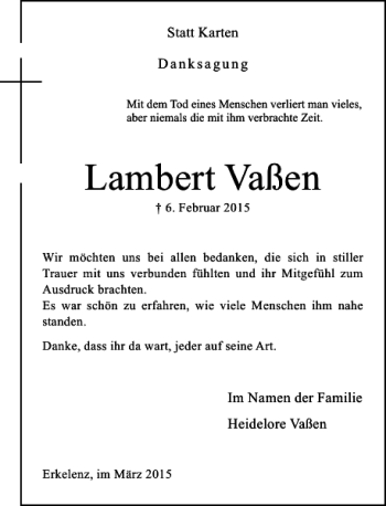 Traueranzeige von Vaßen Lambert von Rheinische Post