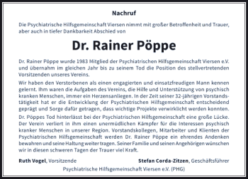 Traueranzeige von Rainer Pöppe Dr. von Rheinische Post