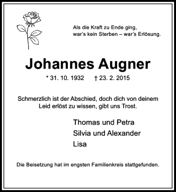 Traueranzeige von Augner Johannes von Rheinische Post