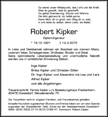 Traueranzeige von Kipker Robert von Rheinische Post