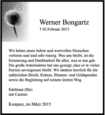 Traueranzeige von Bongartz Werner von Rheinische Post