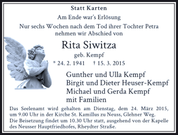 Traueranzeige von Siwitza Rita von Rheinische Post