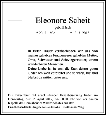 Traueranzeige von Scheit Eleonore von Rheinische Post