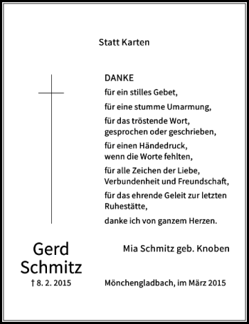 Traueranzeige von Schmitz Gerd von Rheinische Post