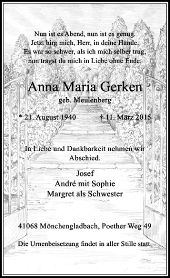 Traueranzeige von Maria Gerken Anna von Rheinische Post