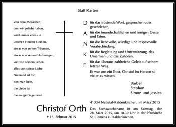 Traueranzeige von Orth Christof von Rheinische Post