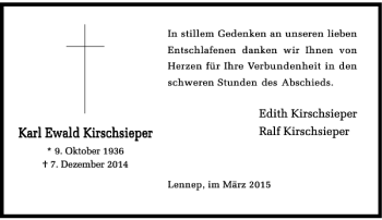 Traueranzeige von Ewald Kirschsieper Karl Ewald Kirschsieper Karl von Rheinische Post