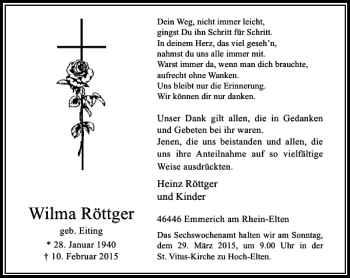 Traueranzeige von Röttger Wilma von Rheinische Post