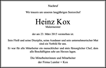 Traueranzeige von Kox Heinz von Rheinische Post