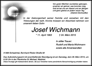 Traueranzeige von Wichmann Josef von Rheinische Post