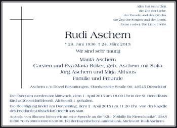 Traueranzeige von Aschern Rudi von Rheinische Post