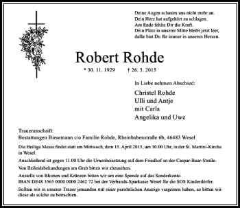 Traueranzeige von Rohde Robert von Rheinische Post