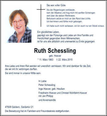 Traueranzeige von Schessling Ruth von Rheinische Post