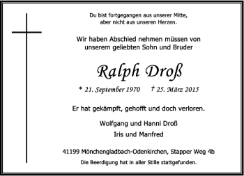 Traueranzeige von Droß Ralph von Rheinische Post