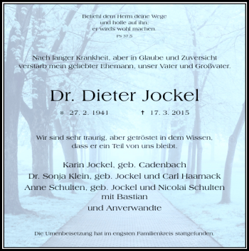 Traueranzeige von Dieter Jockel Dr. von Rheinische Post