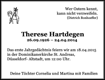 Traueranzeige von Hartdegen Therese von Rheinische Post