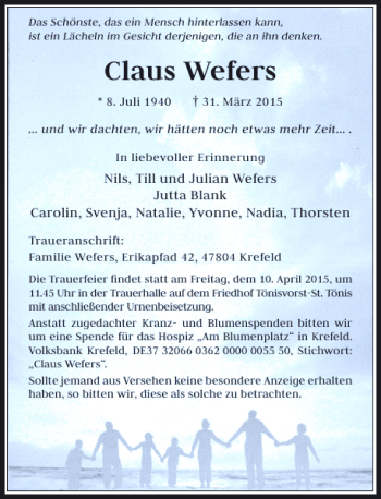 Traueranzeige von Wefers Claus von Rheinische Post