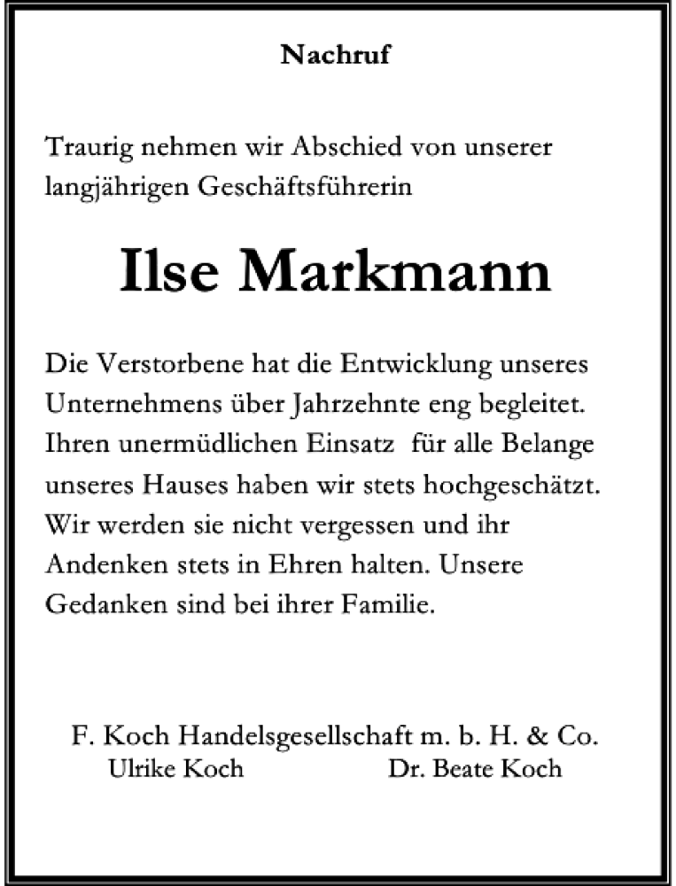  Traueranzeige für Markmann Ilse vom 04.04.2015 aus Rheinische Post