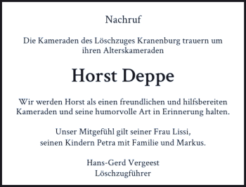 Traueranzeige von Deppe Horst von Rheinische Post