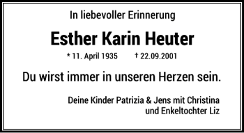 Traueranzeige von Karin Heuter Esther von Rheinische Post