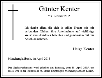 Traueranzeige von Kenter Günter von Rheinische Post