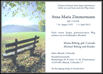 Traueranzeige von Maria Zimmermann Anna von Rheinische Post