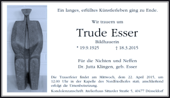 Traueranzeige von Esser Trude von Rheinische Post