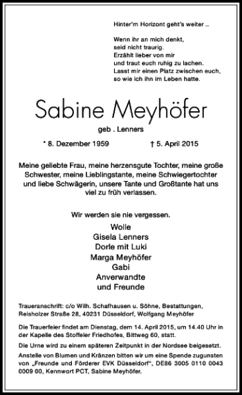 Traueranzeige von Meyhöfer Sabine von Rheinische Post