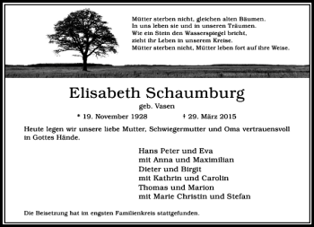 Traueranzeige von Schaumburg Elisabeth von Rheinische Post