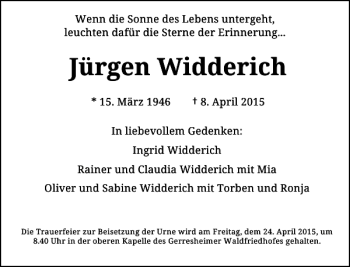 Traueranzeige von Widderich Jürgen von Rheinische Post