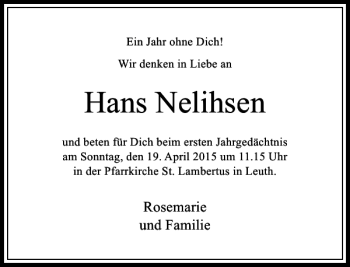 Traueranzeige von Nelihsen Hans von Rheinische Post