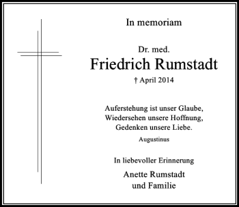 Traueranzeige von Rumstadt Friedrich von Rheinische Post