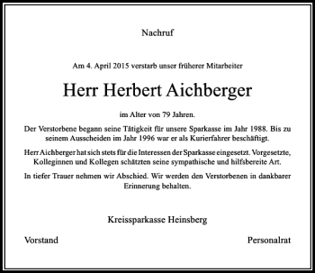 Traueranzeige von Aichberger Herbert von Rheinische Post