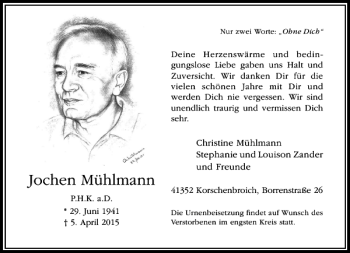 Traueranzeige von Mühlmann Jochen von Rheinische Post