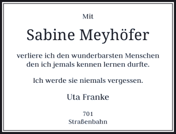 Traueranzeige von Meyhöfer Sabine von Rheinische Post