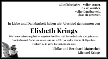 Traueranzeige von Krings Elisbeth von Rheinische Post