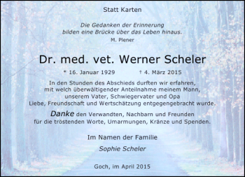 Traueranzeige von med. vet. Werner Scheler Dr. von Rheinische Post